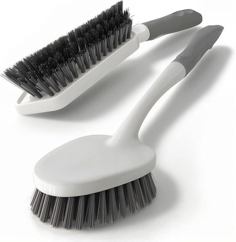 Heavy-Duty Scrub Brush 2-Pack, Hard Durable Bristles for Bathroom, Til