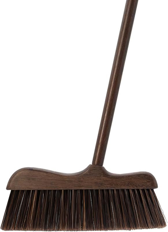 Wood Angle Broom with Wooden Handle, Compact Indoor Kitchen Broom with