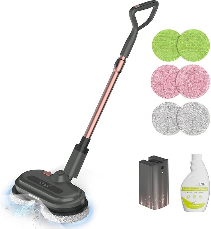 Cordless Electric Mop with Water Sprayer and LED Headlights, 60 Minute