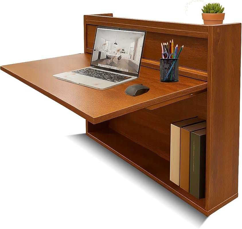 Wall Mounted Folding Desk 31 Inches, Space Saving Folding Table for Wo