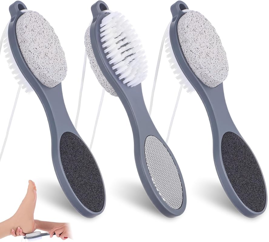 4-in-1 Foot Scrub Brush Set for Shower with Pumice Stone, Rasp, and Sa