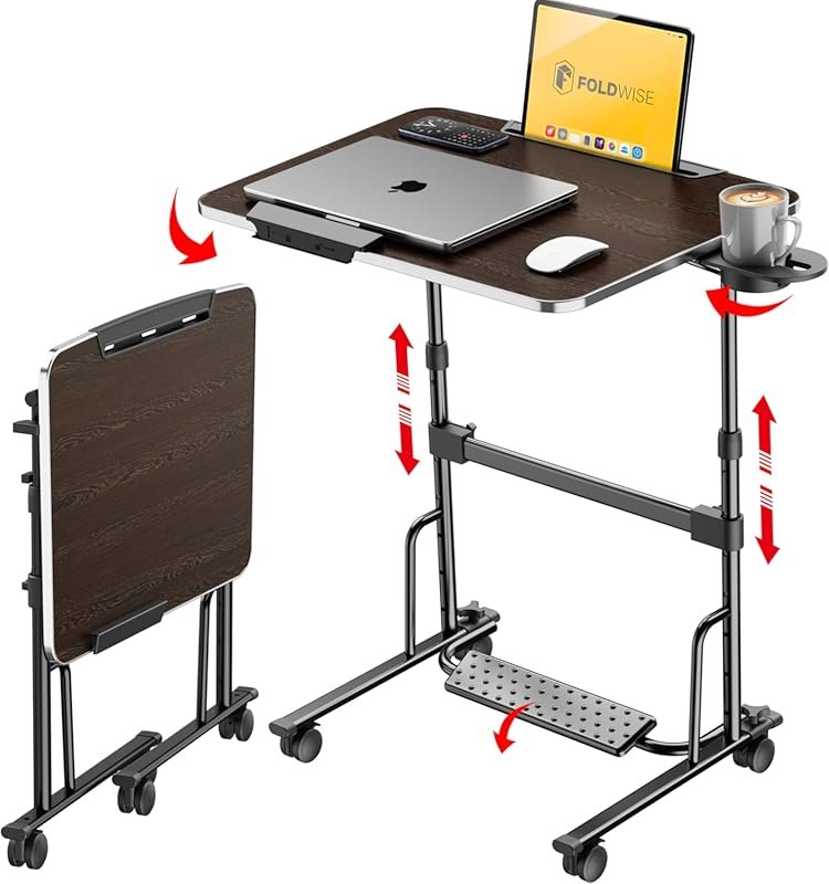 FoldWise Foldable Standing & Rolling Desk – Upgraded Portable Desk wit