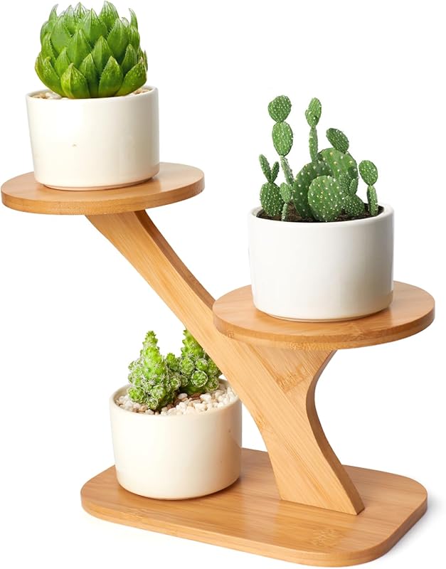 XXXFLOWER Wood Plant Stand for Indoor Use - Small 3 Tier Succulent She