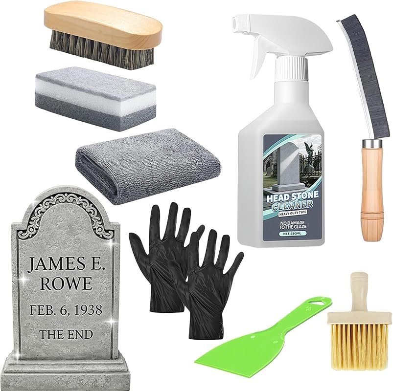 Nine Piece Headstone Cleaner Kit for Granite and Stone with Brushes Gl