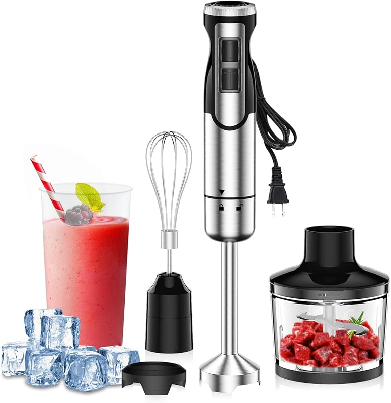 1800W Immersion Blender with 8 Speeds, Whisk, Chopper, and Beaker for 