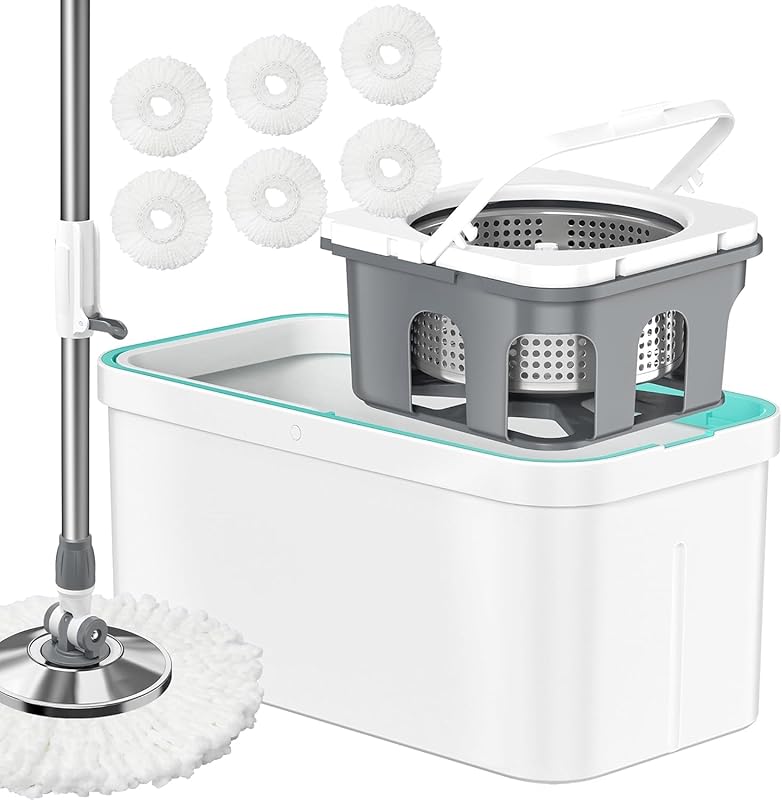 Heavy Duty Durable Spin Mop and Bucket Set with Extended Handle and Si