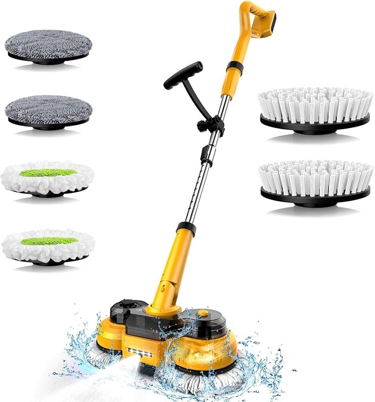 Cordless spin mop and scrubber for DeWalt 20V battery, two-in-one, LED