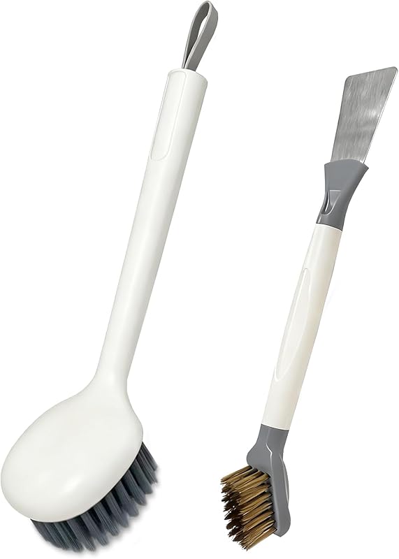 Handheld Dish Brush with Brass Scrubber for Sink Grease Cleaning 2-Piece Set