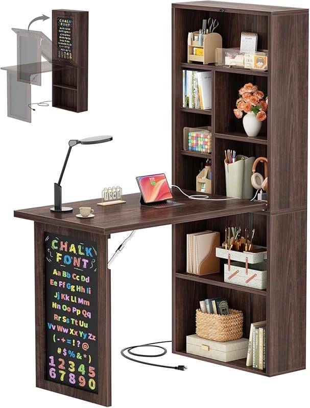 Armocity Folding Desk with Outlets, Convertible Writing Desk for Small