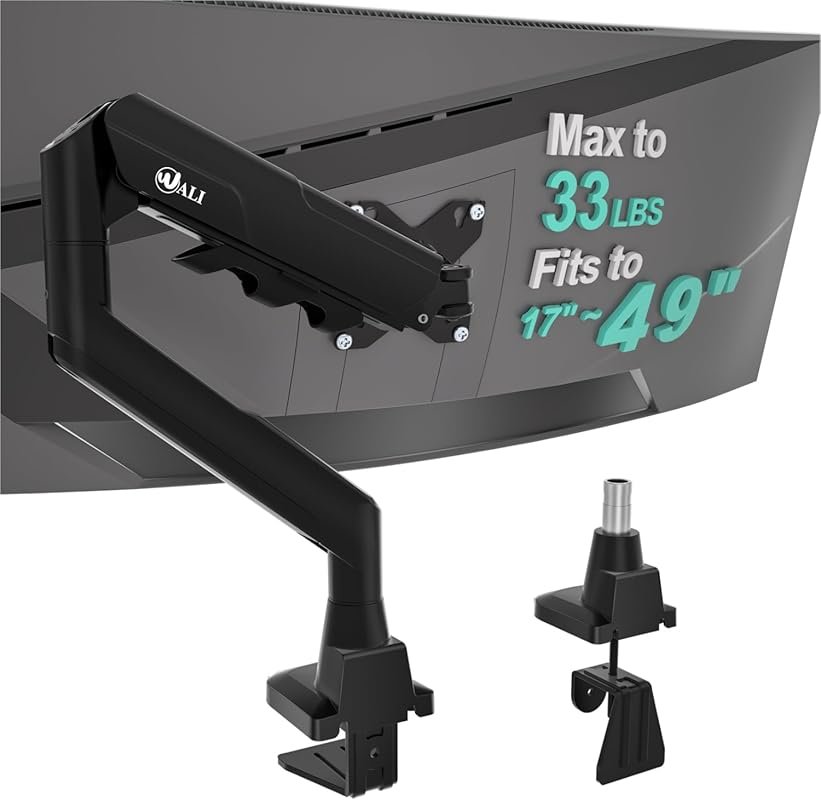 WALI heavy duty single monitor arm for 17-49 inch screens, holds 33 lb
