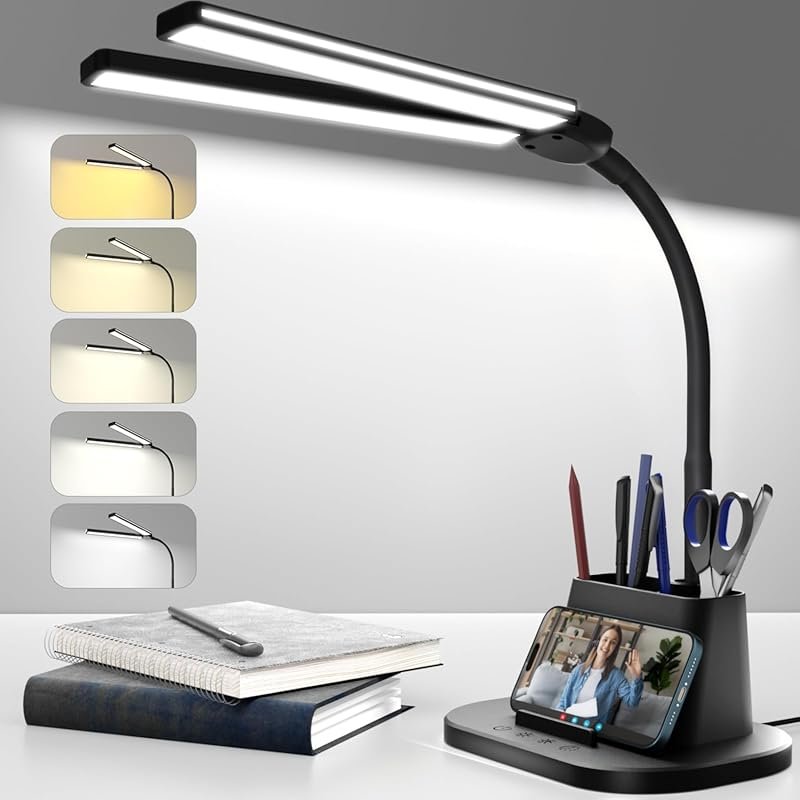 LED Desk Lamp with Organized Base, 5 Color Modes and Brightness Levels