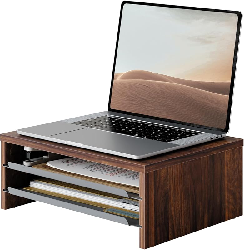 Fenge 3-tier monitor stand riser with slide-out tray wooden and metal