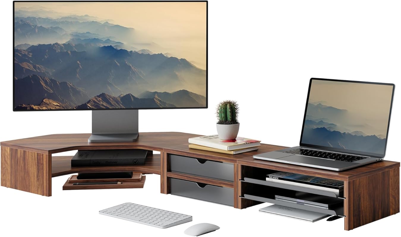 Fenge dual corner monitor stand, 2-tier triangle riser with storage dr