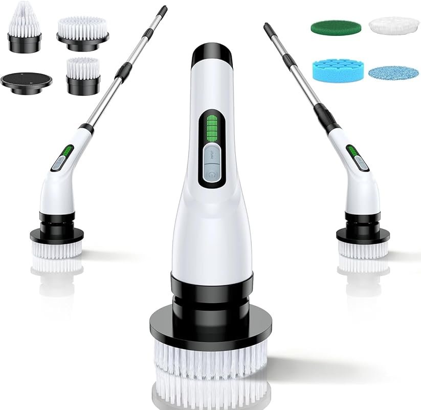 Cordless Electric Spin Power Scrub Brush with 7 Heads, Dual Speed, IPX