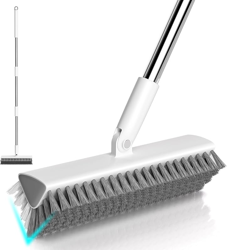Grout Brush with Long Handle, Heavy-Duty Tile and Shower Floor Scrub B