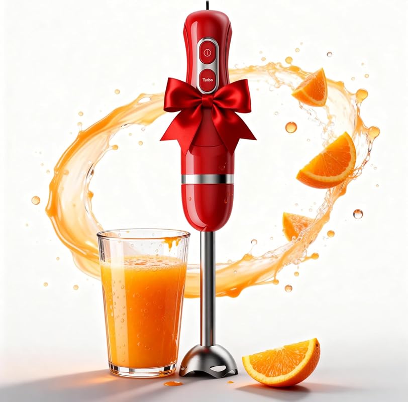 Corded Immersion Blender with 2 Speeds, Stainless Steel Blades, and Em