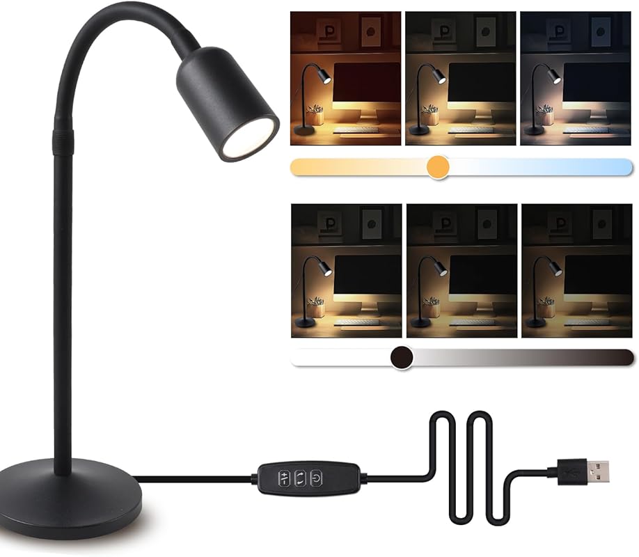 DAMI Dimmable LED Desk Lamp with Flexible Gooseneck and Eye-Caring Lig