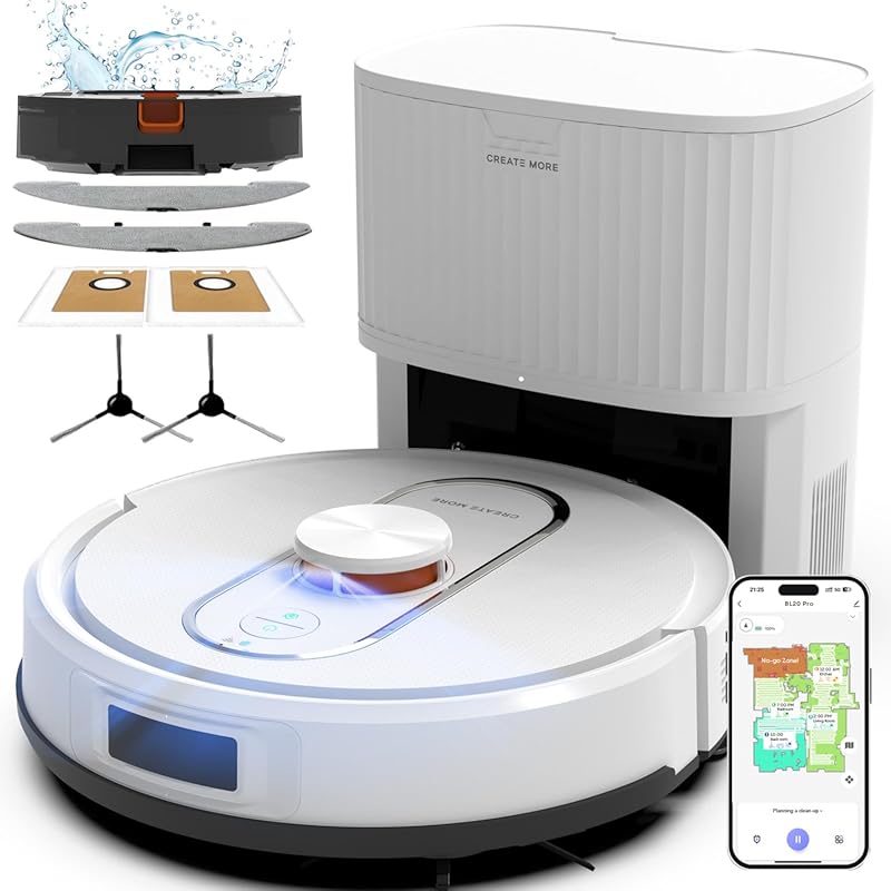 Bagotte Self-Emptying Robot Vacuum and Mop with LiDAR Navigation and 5