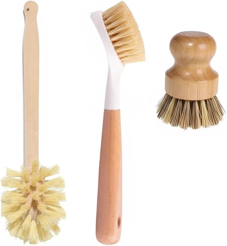 Bamboo Dish Brush Set: Bottle, Straw, and Vegetable Brushes for Kitche