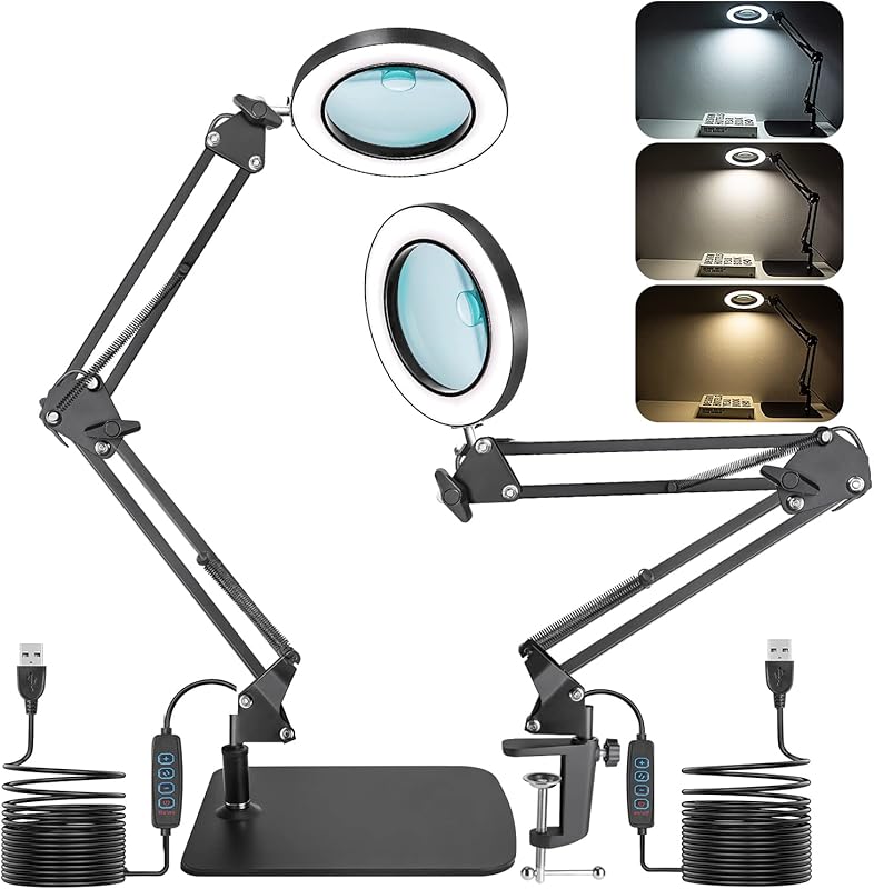 15X and 10X Magnifying Desk Lamp with Clamp, 72 LED Lights for Crafts 