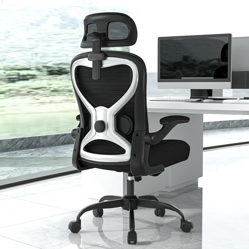 Ergonomic Mesh Desk Chair with Headrest and Flip-Up Arms for Home Offi