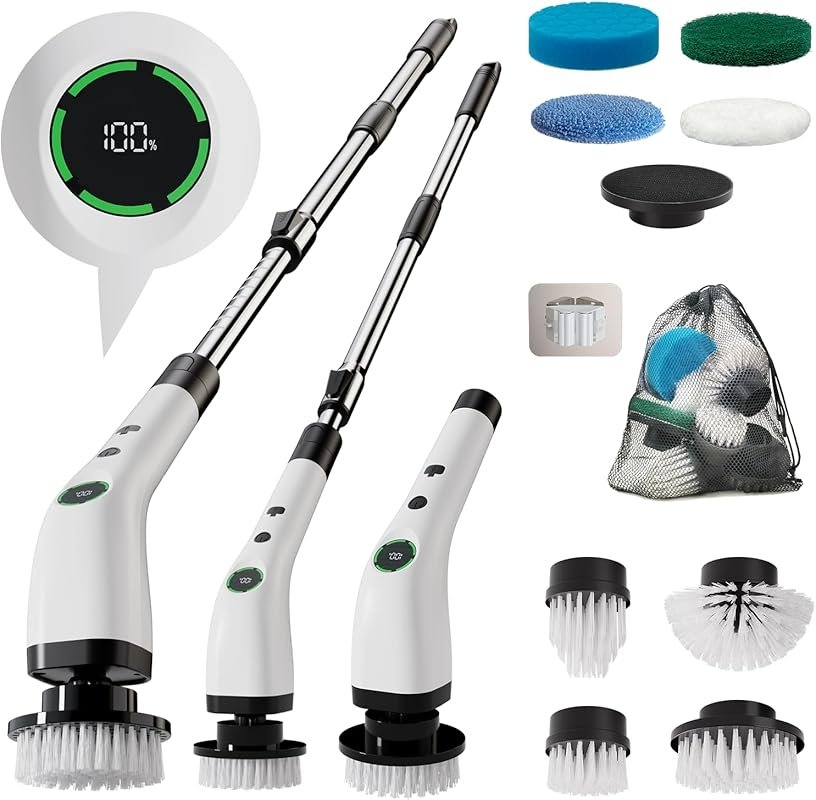 Cordless Electric Shower Scrub Brush with Adjustable Handle, IPX7 Wate